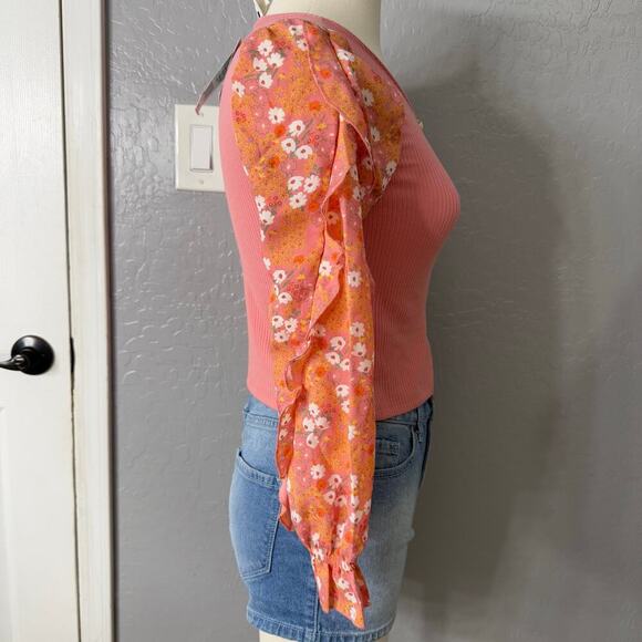 Girls 7-16 Self Esteem Long Sleeve Mix Media Top Color: Pink Size: MEDIUM - Picture 3 of 5